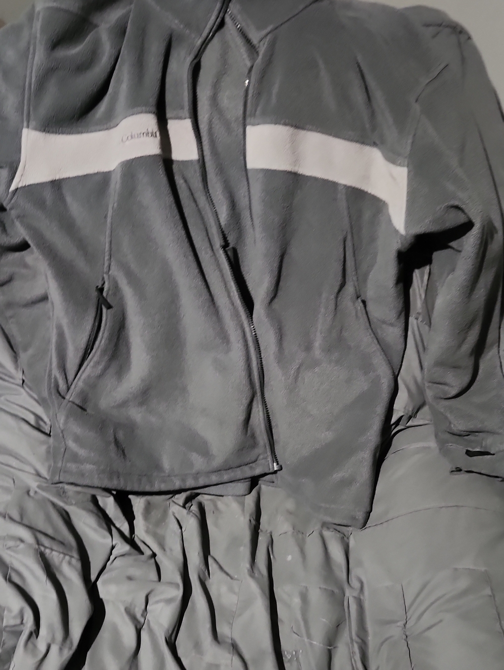 Columbia Black Fleece Jacket with White Chest Stripe